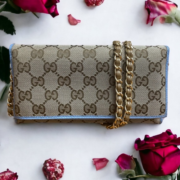 Gucci Handbags - Gucci Canvas wallet Blue trim
